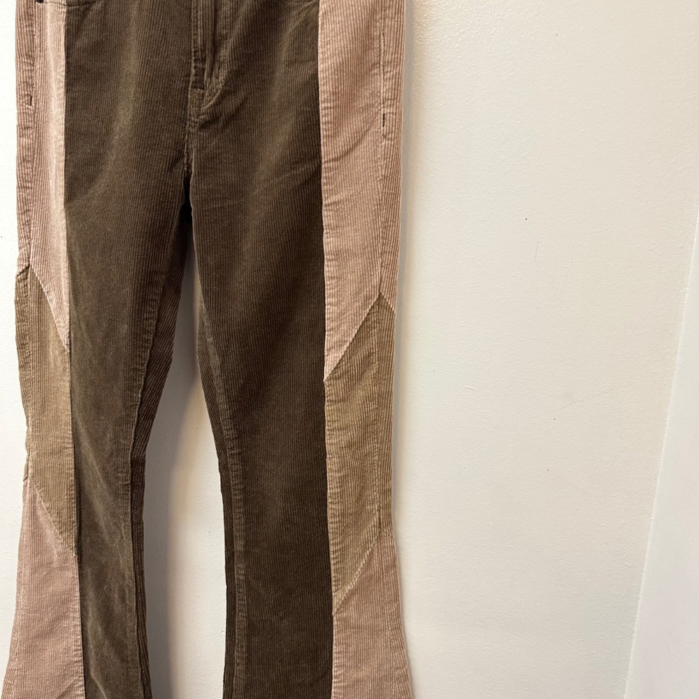 Mica Denim Brown Patchwork Corduroy Flare Pants High Rise Size 26 MDP-F668 - Picture 3 of 8